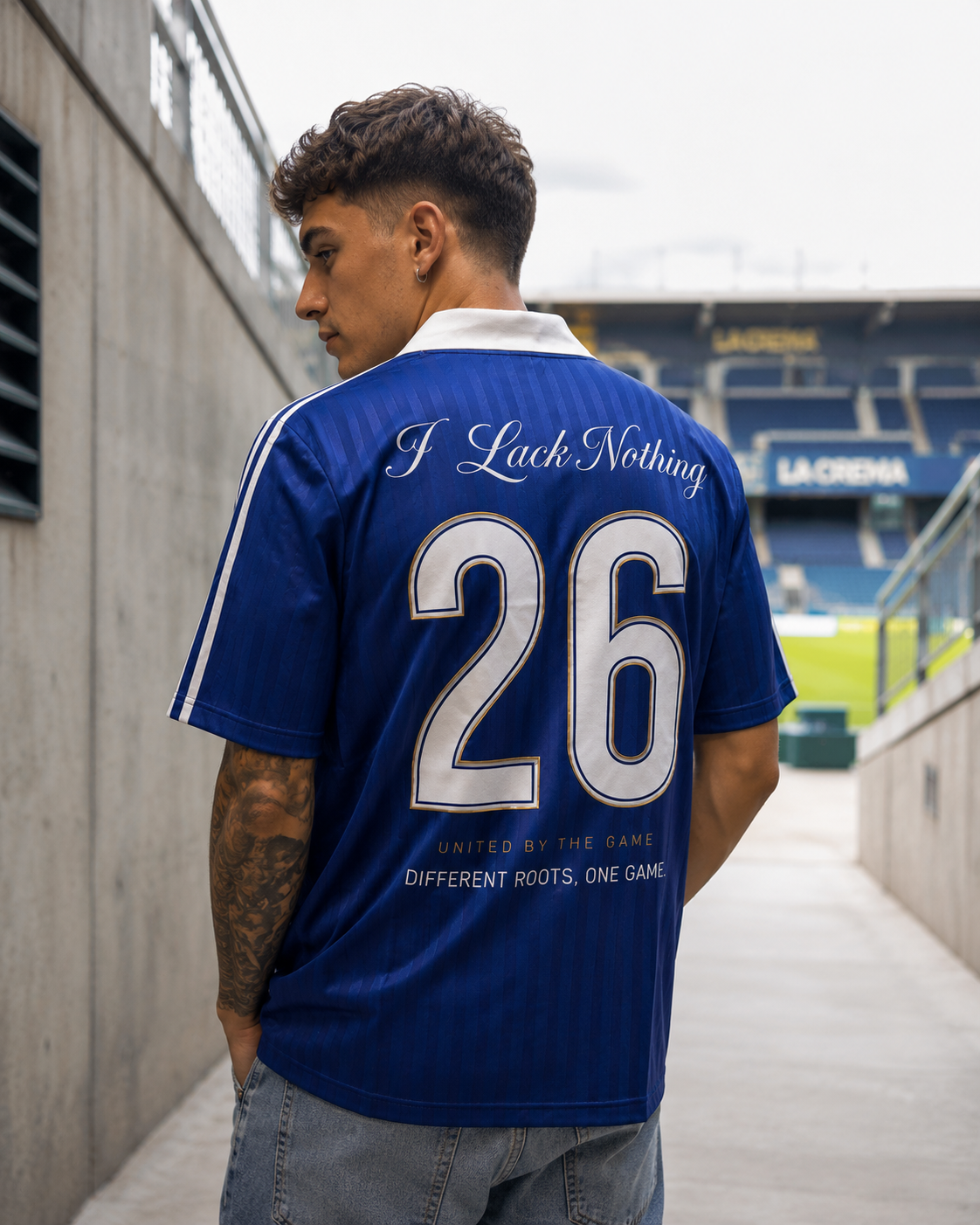 Royal blue La Crema Crema Cup jersey back view with number 26