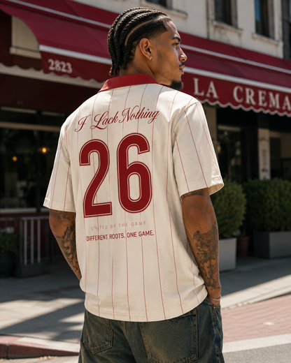 Cream and burgundy La Crema Crema Cup jersey back view with number 26